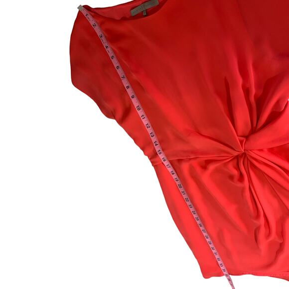 Halston Heritage Twist Front Boat Neck Drape Short Sleeve Dress Coral Red Small - Picture 10 of 14
